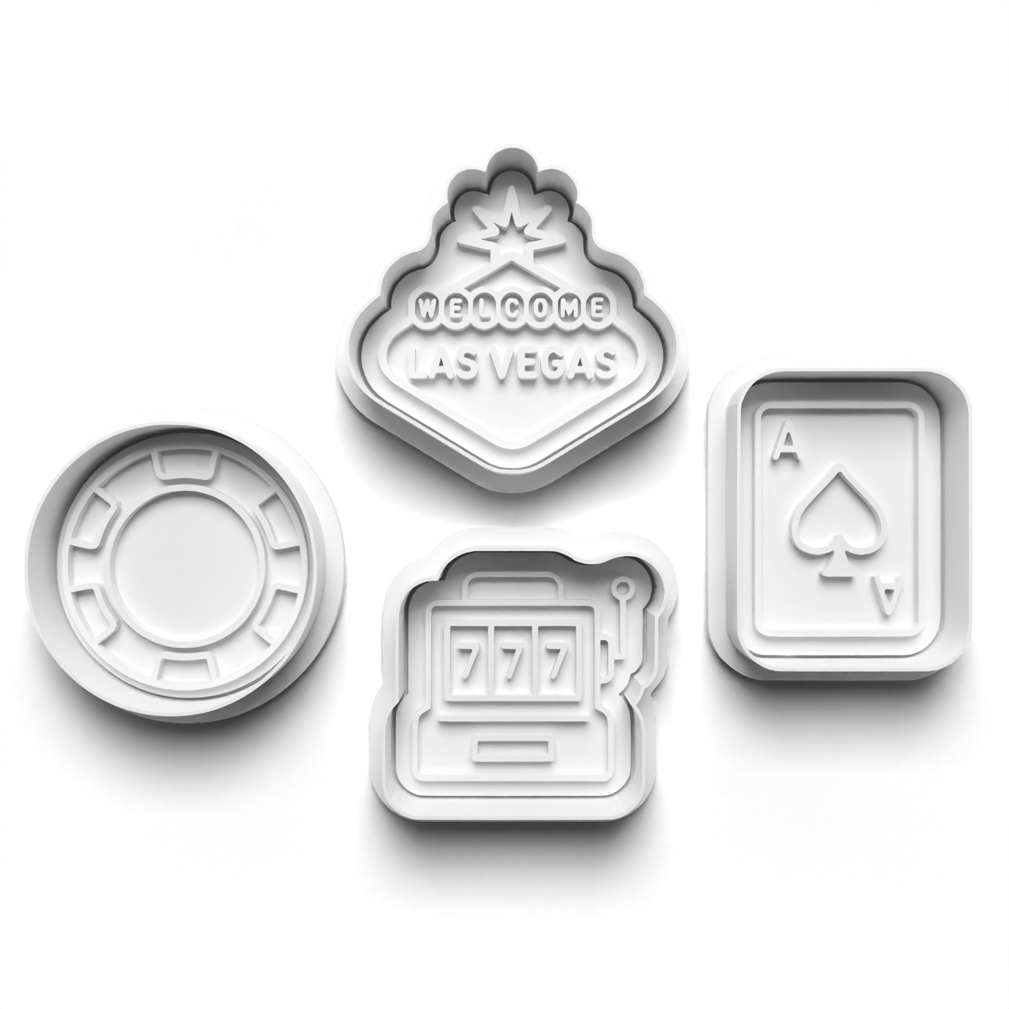 Las Vegas Theme Cookie Cutters Set + Stamps for Baking, Crafts, Dough 0854