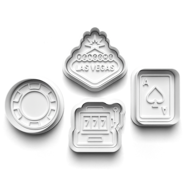 Las Vegas Theme Cookie Cutters Set + Stamps for Baking, Crafts, Dough 0854