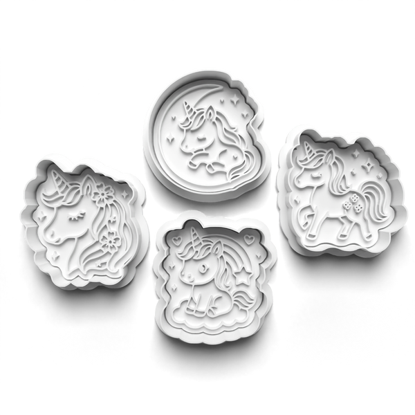 Unicorn Theme Cookie Cutters Set + Stamps for Baking, Crafts, Dough 0868