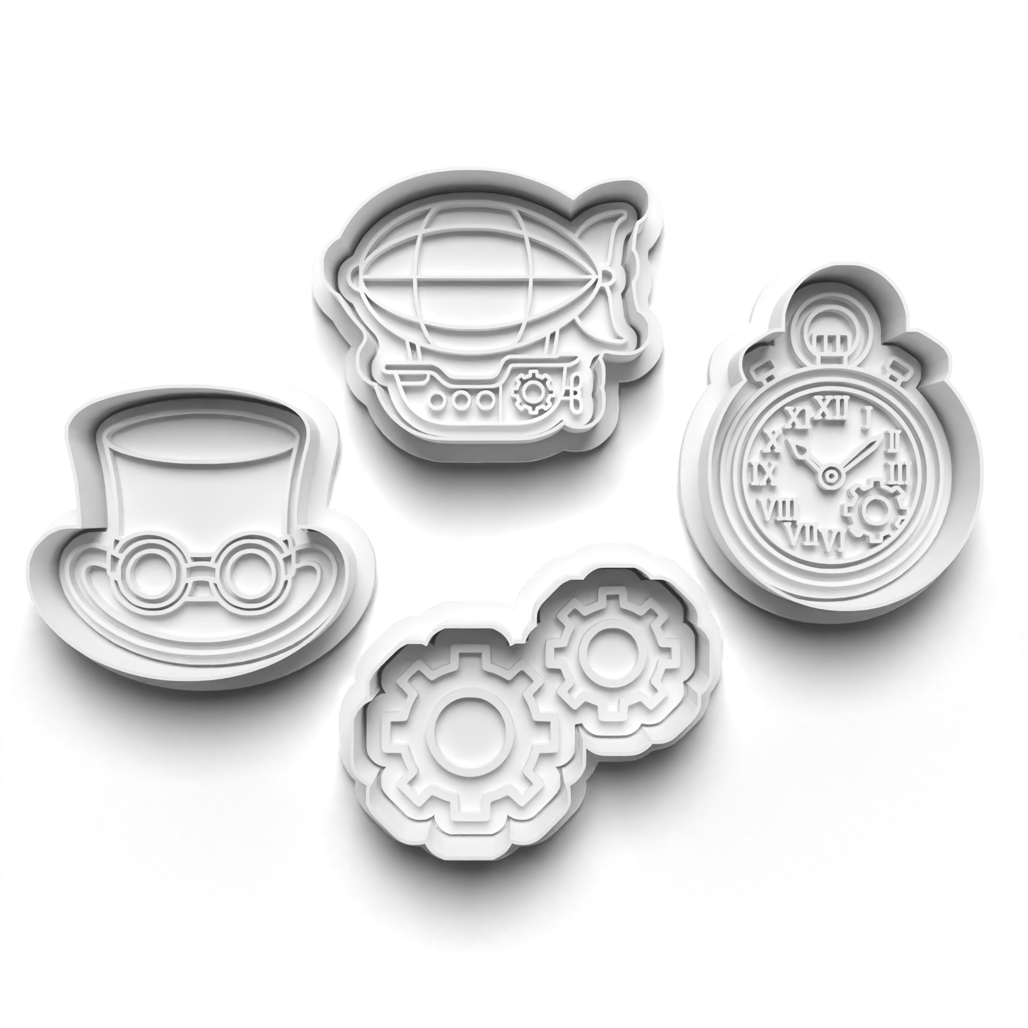 Steampunk Theme Cookie Cutters Set + Stamps for Baking, Crafts, Dough 0871