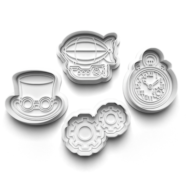 Steampunk Theme Cookie Cutters Set + Stamps for Baking, Crafts, Dough 0871