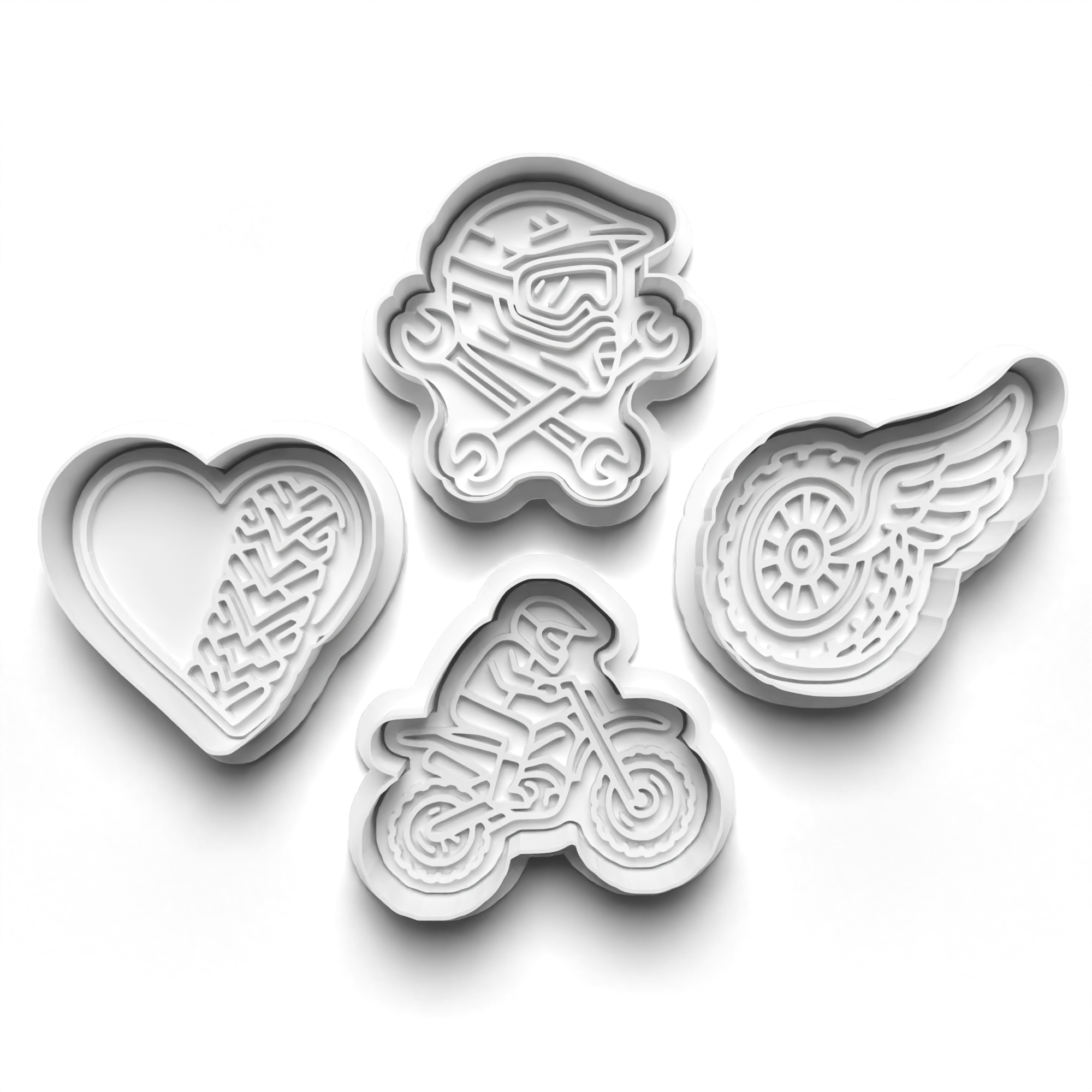 Dirt Bike Theme Cookie Cutters Set + Stamps for Baking, Crafts, Dough 0874