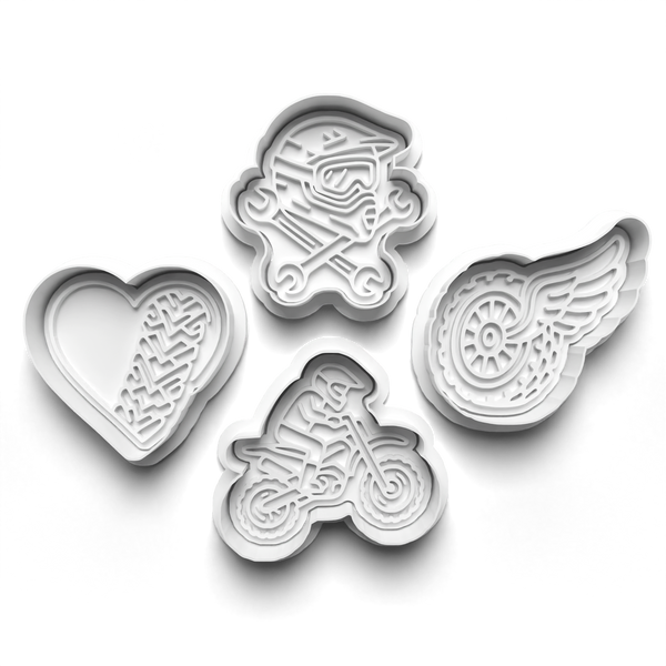 Dirt Bike Theme Cookie Cutters Set + Stamps for Baking, Crafts, Dough 0874