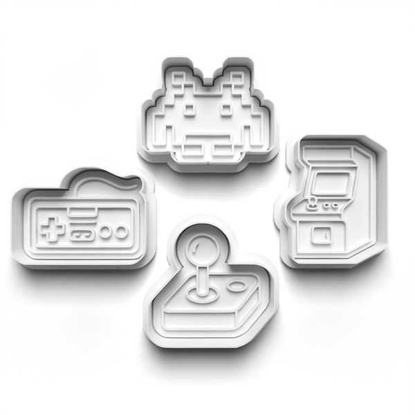 Retro Gaming Theme Cookie Cutters Set + Stamps for Baking, Crafts, Dough 0879