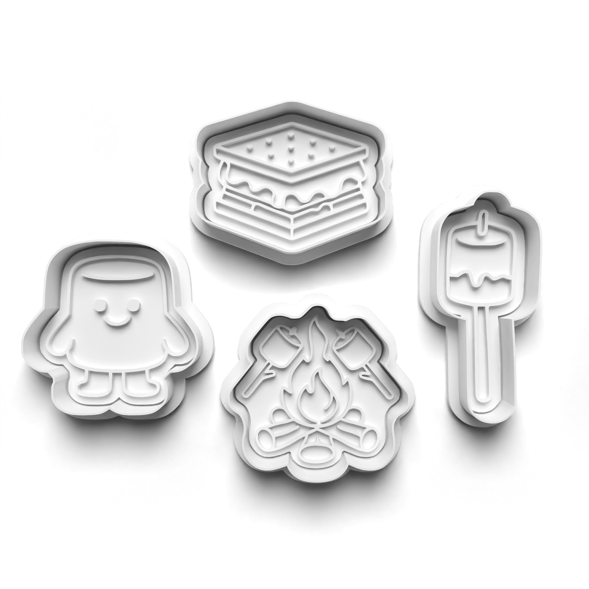 Smores Theme Cookie Cutters Set + Stamps for Baking, Crafts, Dough 1064