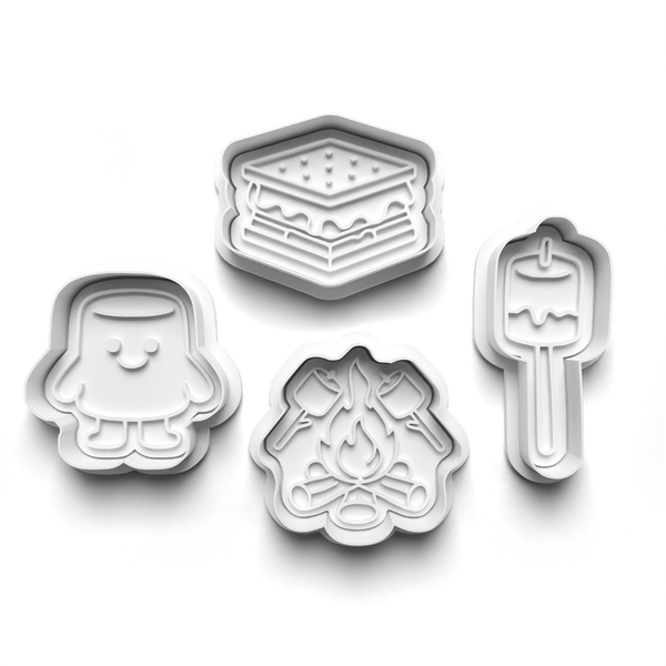 Smores Theme Cookie Cutters Set + Stamps for Baking, Crafts, Dough 1064