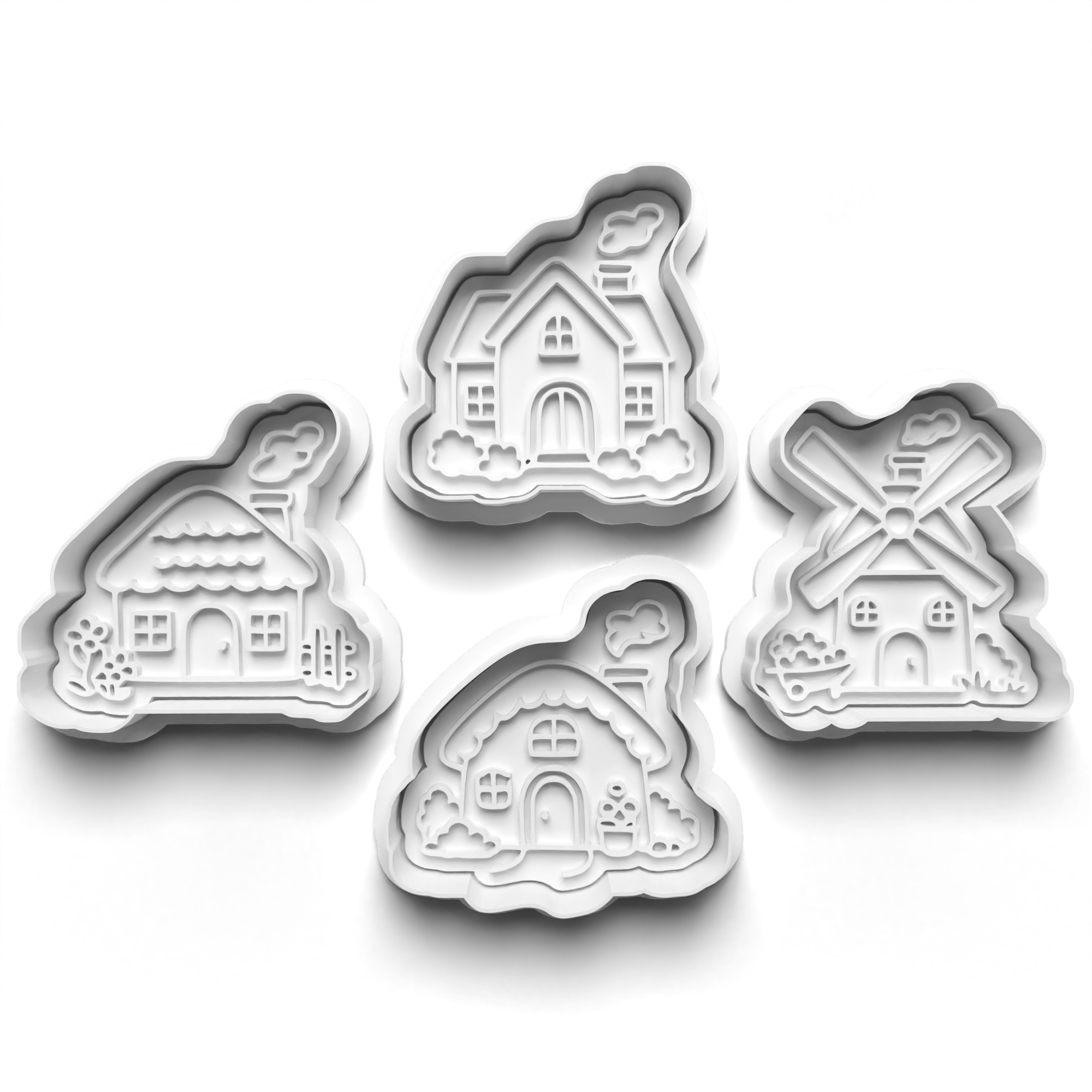 Cottage Theme Cookie Cutters Set + Stamps for Baking, Crafts, Dough 1066