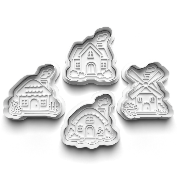 Cottage Theme Cookie Cutters Set + Stamps for Baking, Crafts, Dough 1066