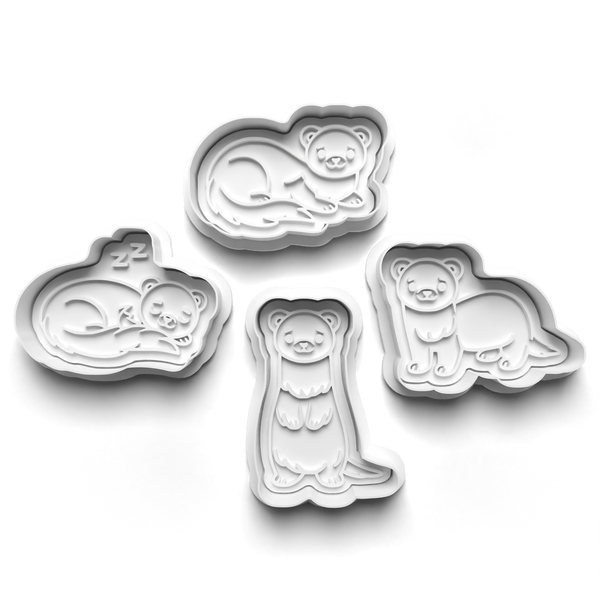 Ferret Theme Cookie Cutters Set + Stamps for Baking, Crafts, Dough 1067