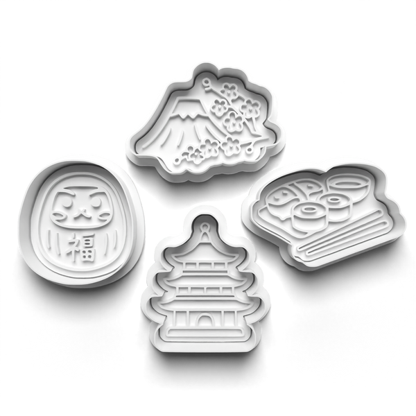 Japan Theme Cookie Cutters Set + Stamps for Baking, Crafts, Dough 1070