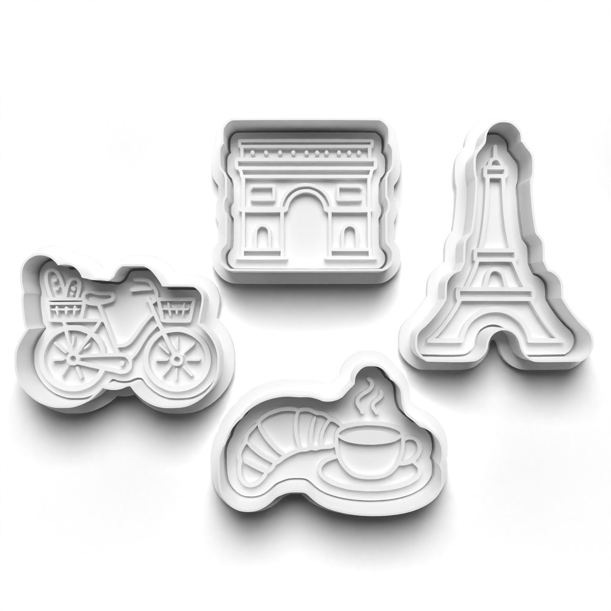 Paris Theme Cookie Cutters Set + Stamps for Baking, Crafts, Play dough 1072