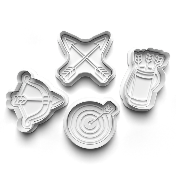 Archery Theme Cookie Cutters Set + Stamps for Baking, Crafts, Dough 1073