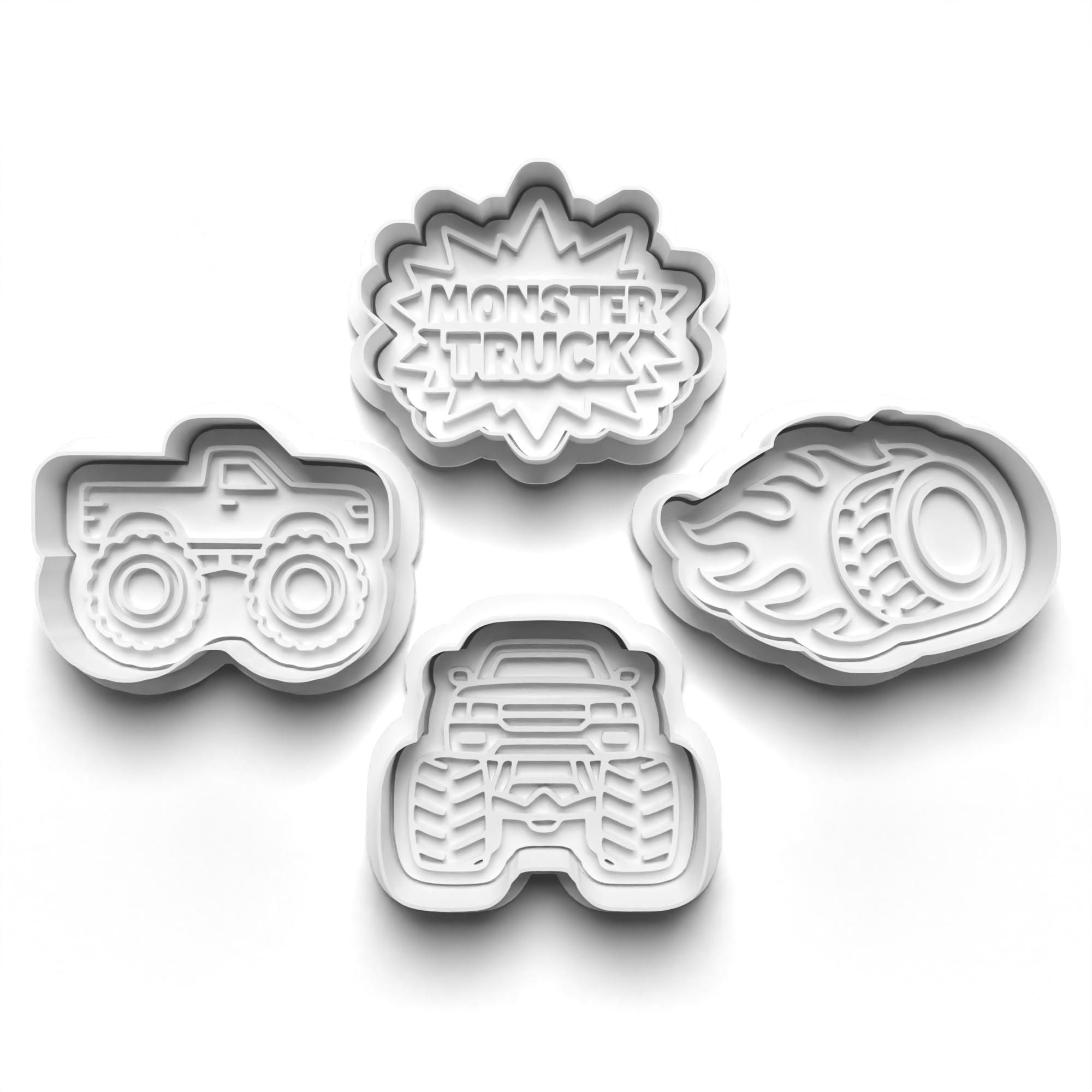 Monster Truck Theme Cookie Cutters Set + Stamps for Baking, Cookies, Crafts 1081