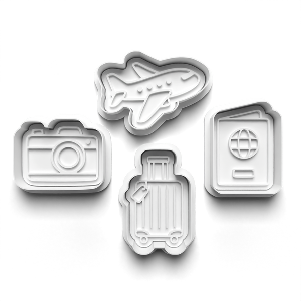 Travel Theme Cookie Cutters Set + Stamps for Baking, Crafts, Dough 1088