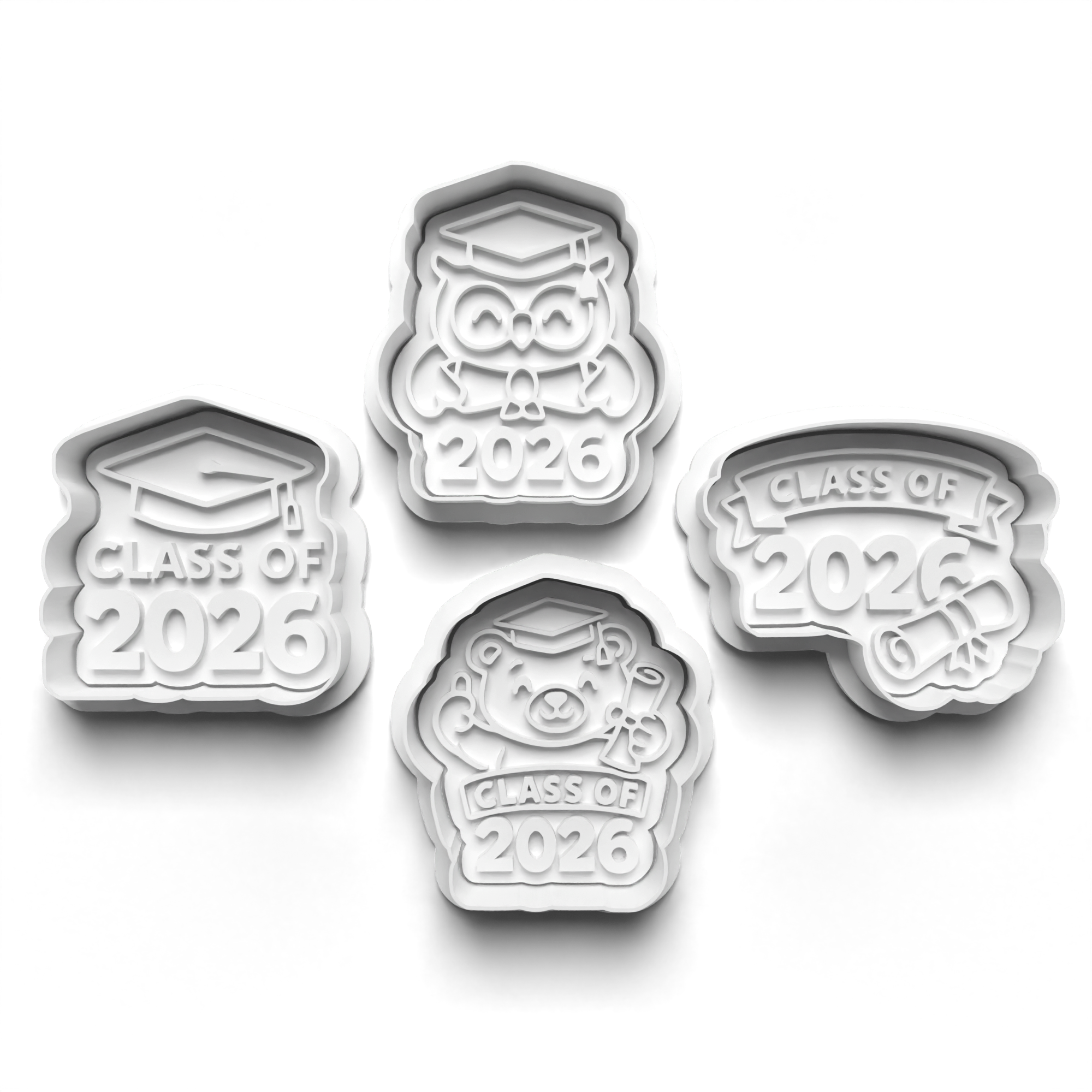 Class of 2026 Theme Cookie Cutters Set + Stamps for Baking, Cookies, Crafts 1089