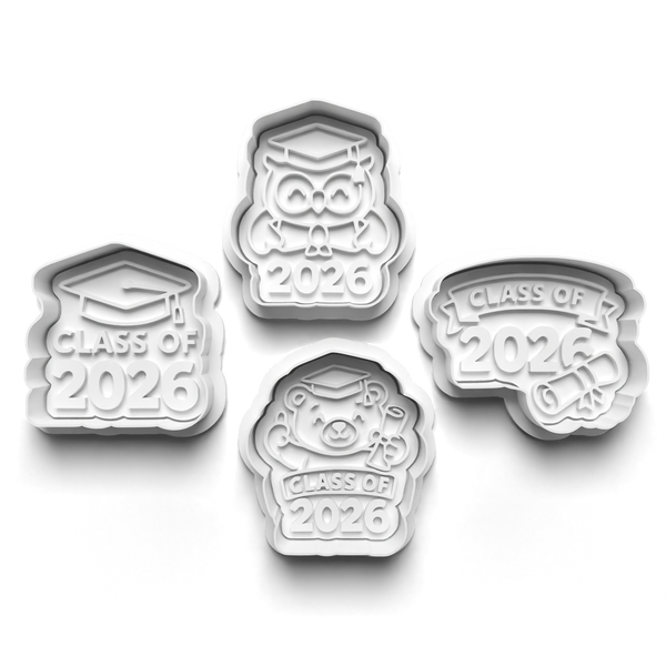 Class of 2026 Theme Cookie Cutters Set + Stamps for Baking, Cookies, Crafts 1089