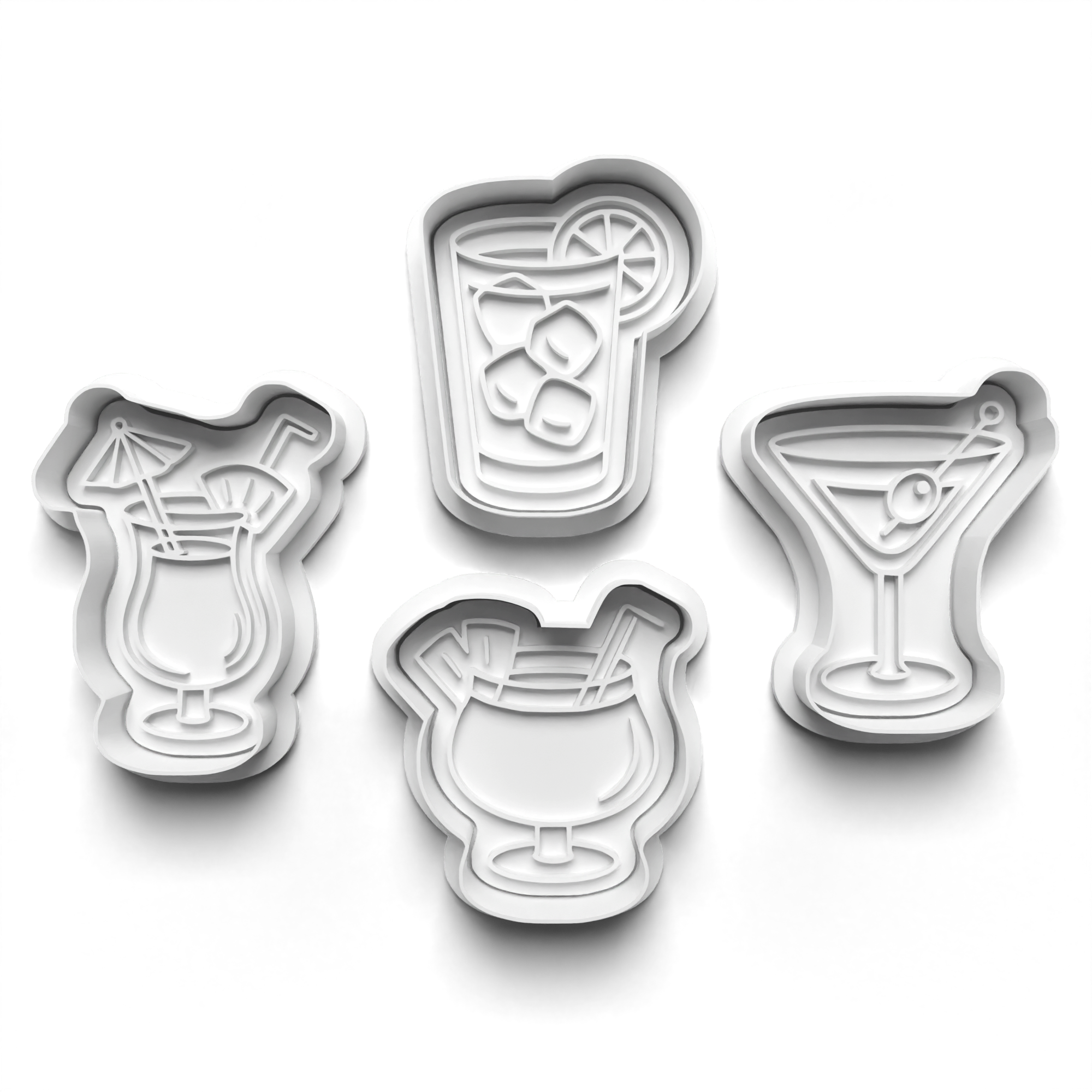 Cocktails Theme Cookie Cutters Set + Stamps for Baking, Cookies, Crafts 1090