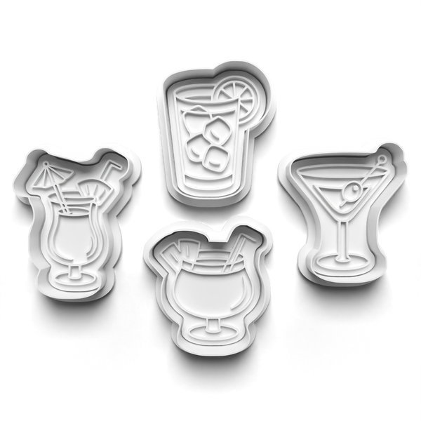 Cocktails Theme Cookie Cutters Set + Stamps for Baking, Cookies, Crafts 1090