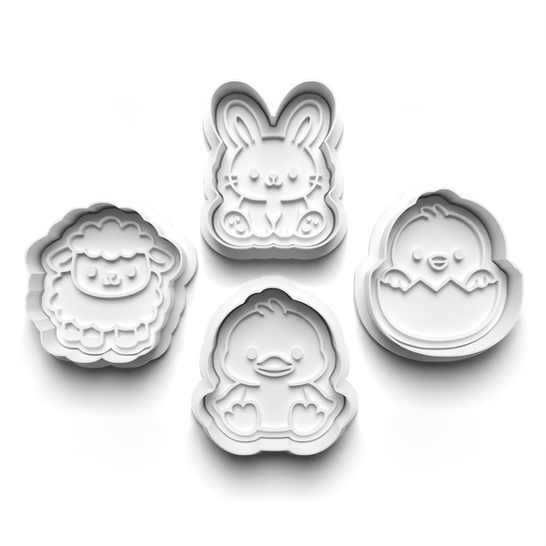 Easter Animals Theme Cookie Cutters Set + Stamps for Baking, Cookies, Crafts 1091