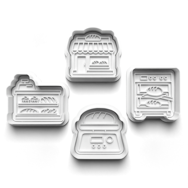 Bakery Theme Cookie Cutters Set + Stamps for Baking, Cookies, Crafts 1099