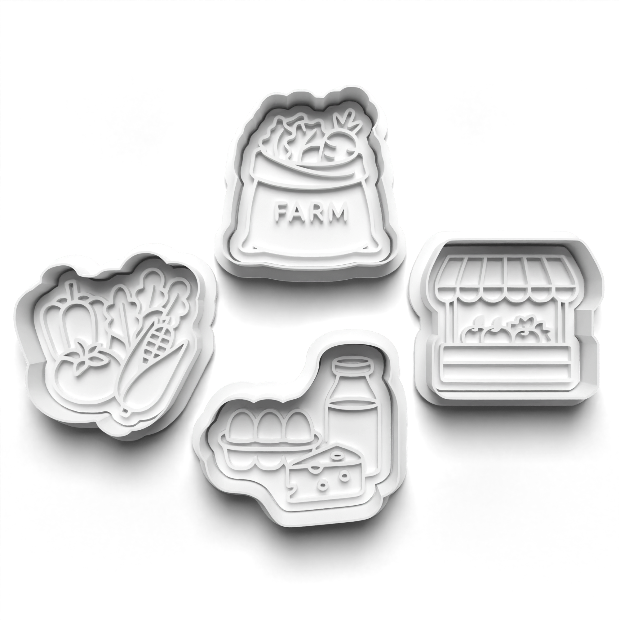 Farmers Market Theme Cookie Cutters Set + Stamps for Baking, Crafts 1100