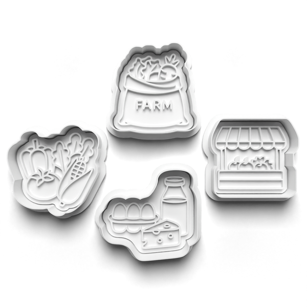 Farmers Market Theme Cookie Cutters Set + Stamps for Baking, Crafts 1100