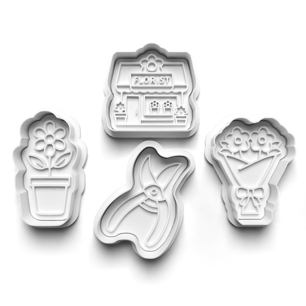 Florist Theme Cookie Cutters Set + Stamps for Baking, Cookies, Crafts 1102