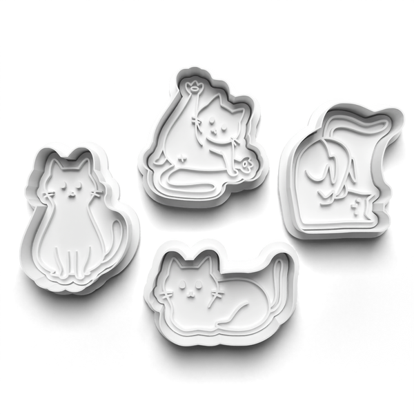 Cat Theme Cookie Cutters Set + Stamps for Baking, Cookies, Crafts 1105