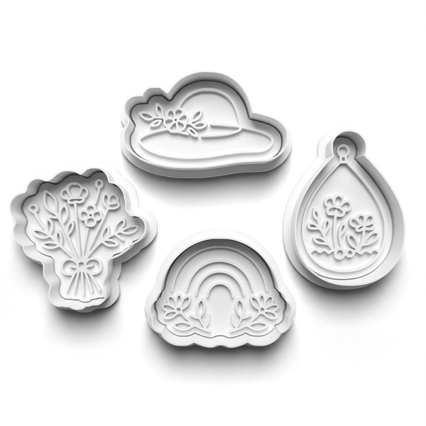 Boho Spring Theme Cookie Cutters Set + Stamps for Baking, Cookies, Crafts 1106