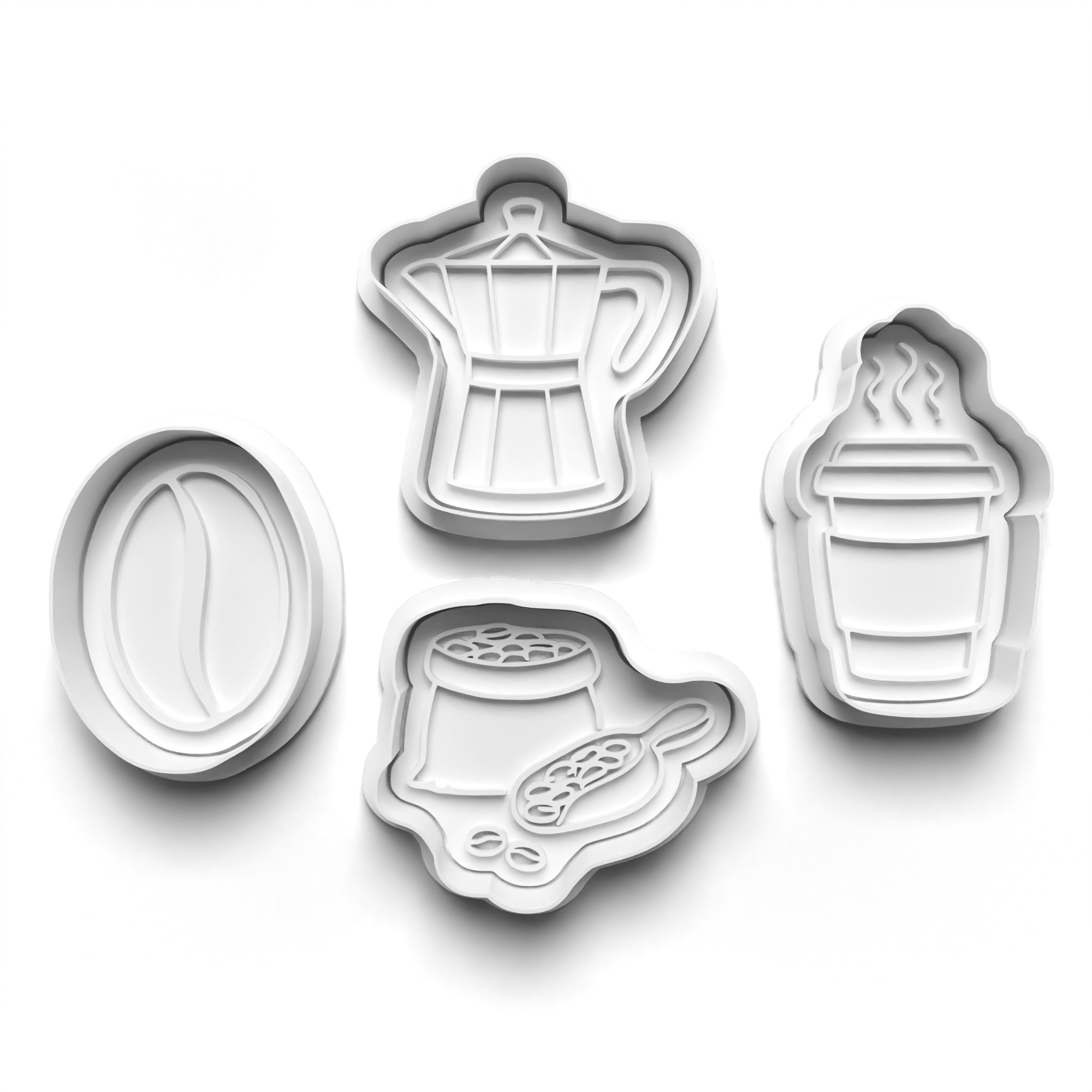 Moka Pot Coffee Theme Cookie Cutters Set + Stamps for Baking, Cookies, Crafts 1113