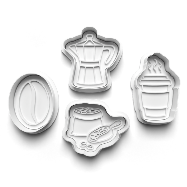 Moka Pot Coffee Theme Cookie Cutters Set + Stamps for Baking, Cookies, Crafts 1113