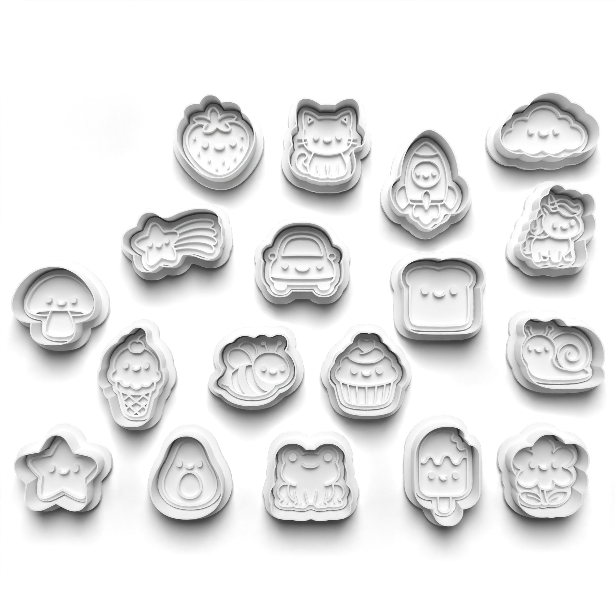 Fun Mini Cutter Set #1 16 Cookie Cutters Set + Stamps for Baking, Crafts, Cookies 1121