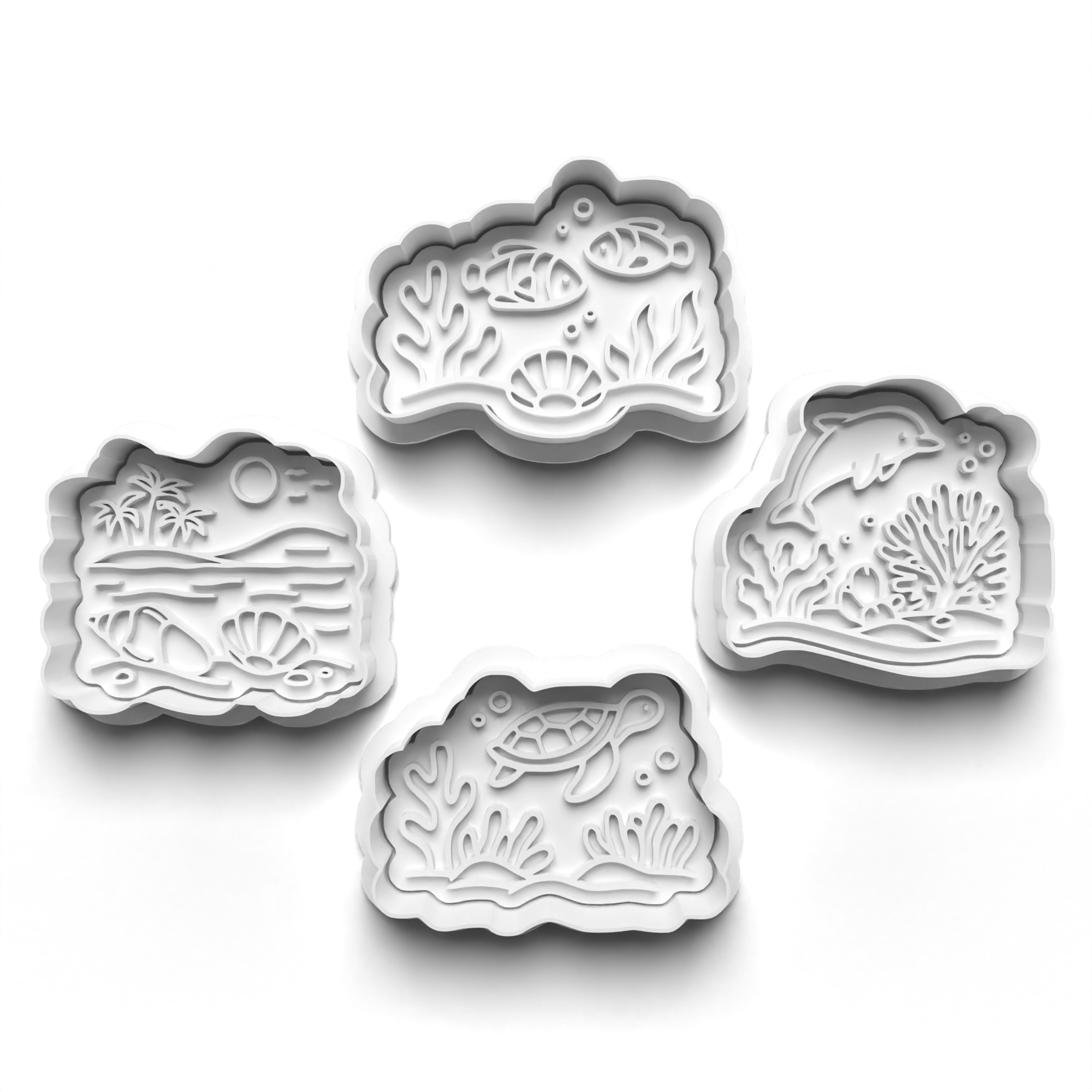 Coral Reef Theme Cookie Cutters Set + Stamps for Baking, Cookies, Crafts 1127