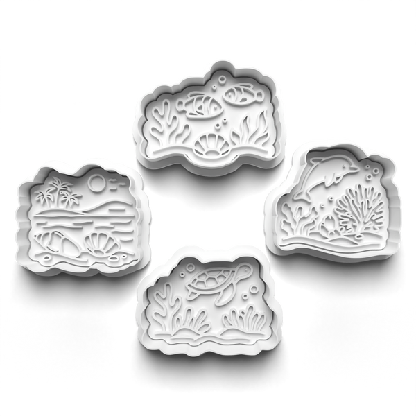 Coral Reef Theme Cookie Cutters Set + Stamps for Baking, Cookies, Crafts 1127