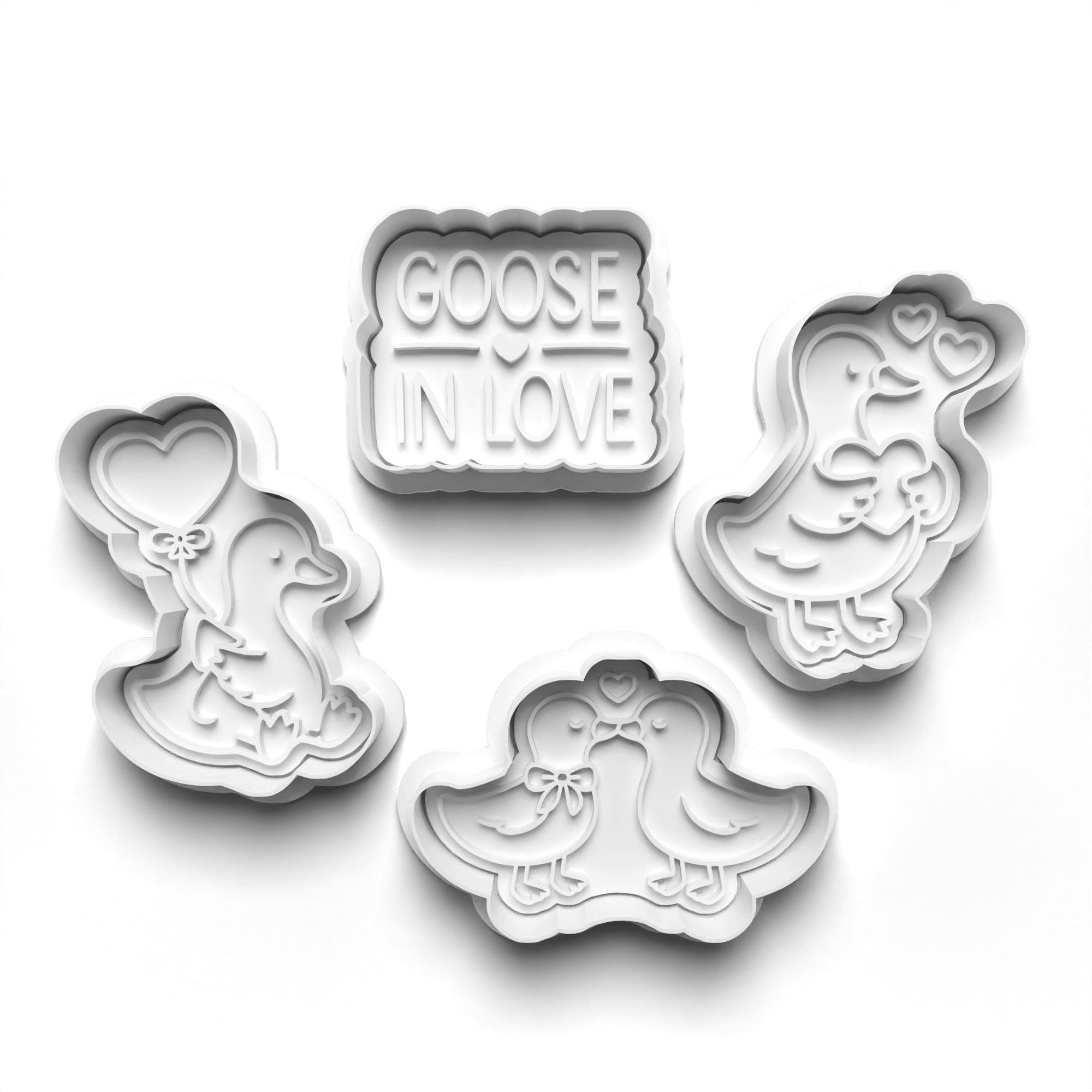 Goose In Love Theme Cookie Cutters Set + Stamps for Baking, Cookies, Crafts 1131