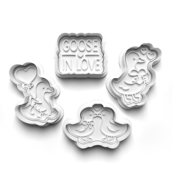 Goose In Love Theme Cookie Cutters Set + Stamps for Baking, Cookies, Crafts 1131
