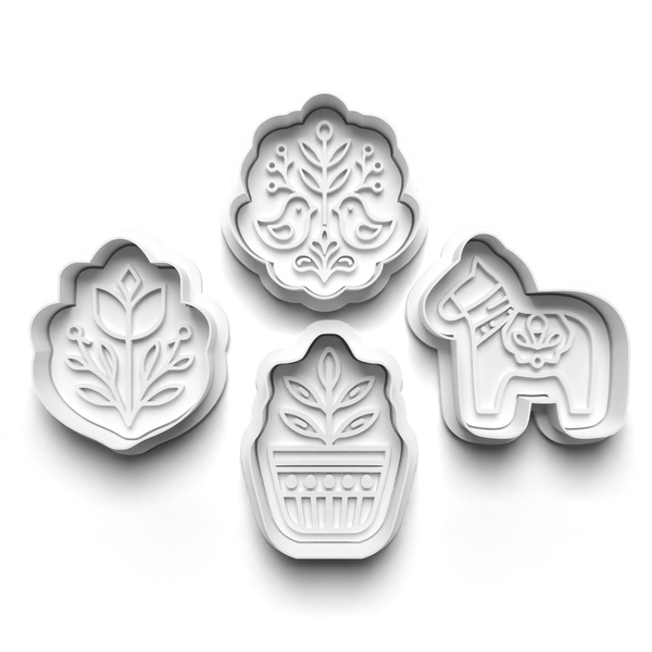 Scandinavian Folk Art Cookie Cutters Set + Stamps for Baking, Cookies, Crafts 1135