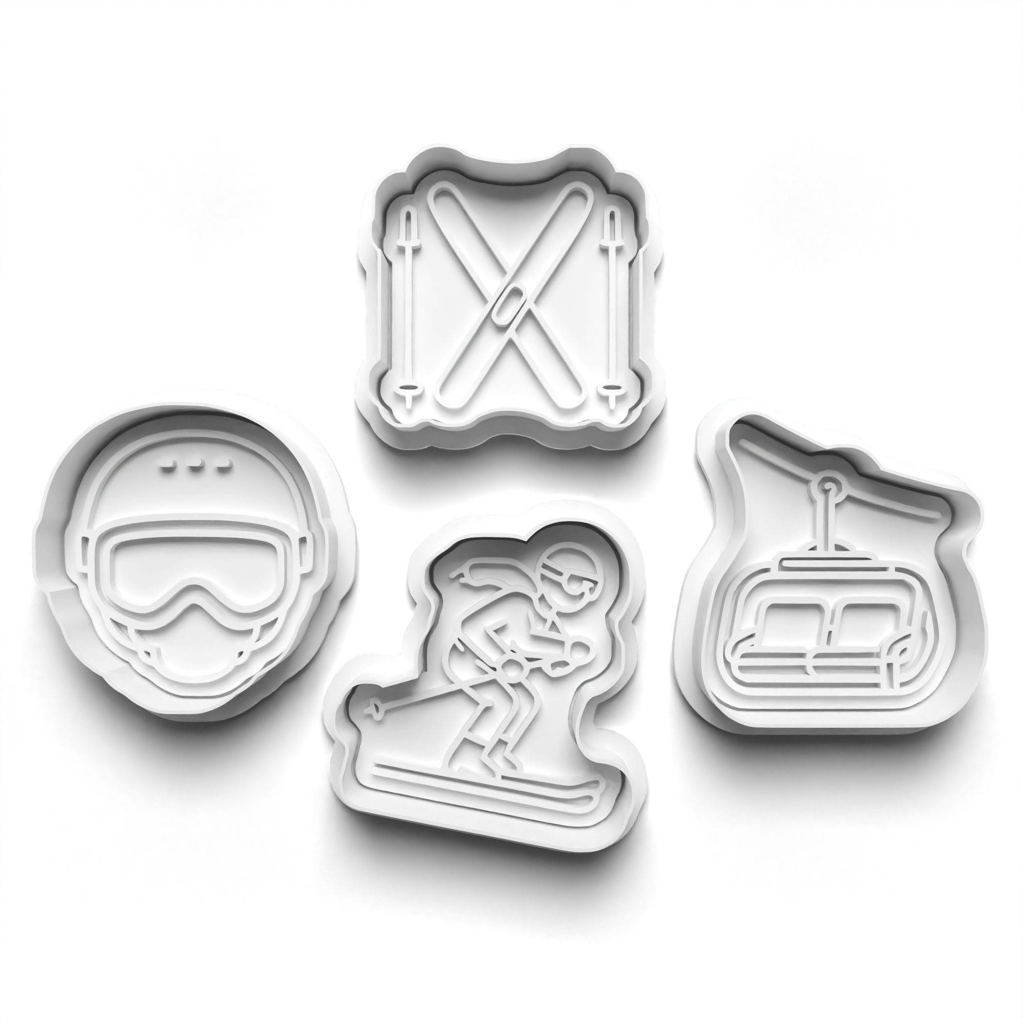 Skiing Theme Cookie Cutters Set + Stamps for Baking, Cookies, Crafts 1136