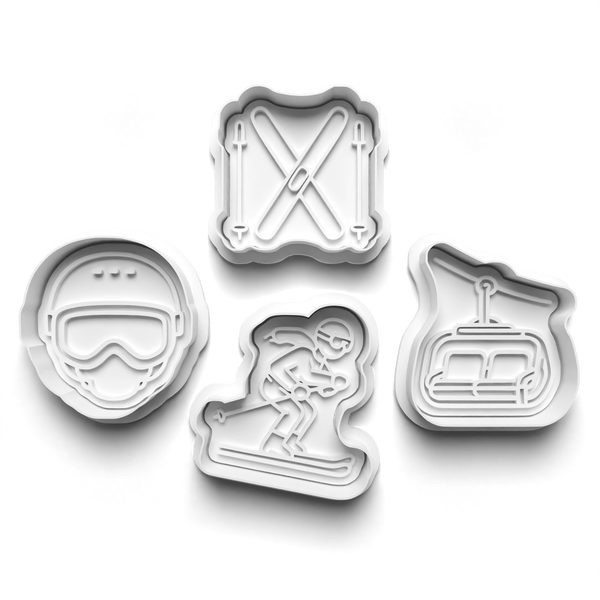 Skiing Theme Cookie Cutters Set + Stamps for Baking, Cookies, Crafts 1136