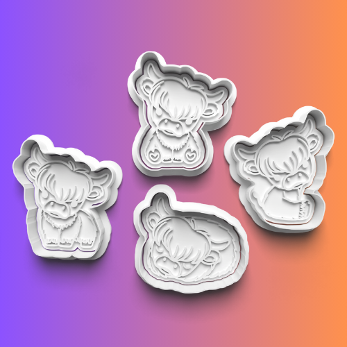 Highland Cows Theme Cookie Cutters Set + Stamps for Baking, Crafts, Play dough 0817