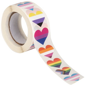 Pride Heart Stickers 6 Design Roll * 500 stickers Per Roll (1" x 1") Lesbian Bisexual Transgender Progress Pride Non-Binary Rainbow