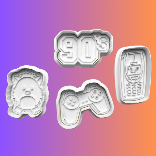 90's Decade Cookie Cutter Set + Stamp for Baking, Crafts, Play dough