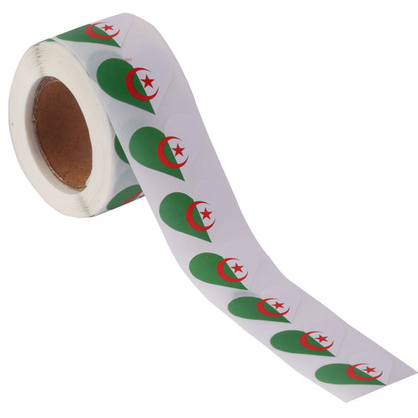 Algeria Heart Stickers * 500 Per Roll (1" x 1") 25mm x 25mm