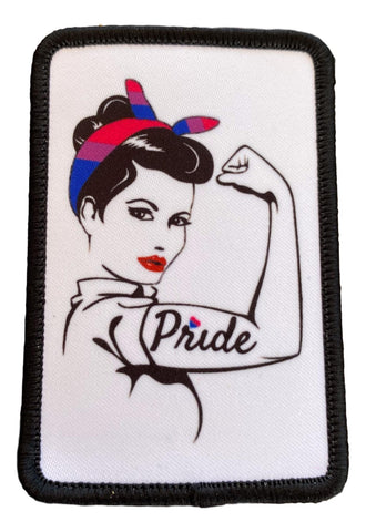 Rosie the Riveter Pride Iron On Patch 3-1/2" x 2-1/2" - Bisexual