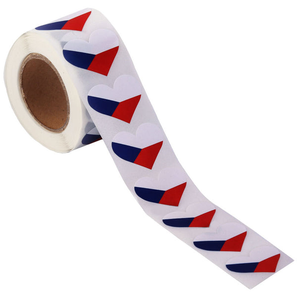 Czech Republic Heart Stickers * 500 Per Roll (1" x 1") 25mm x 25mm