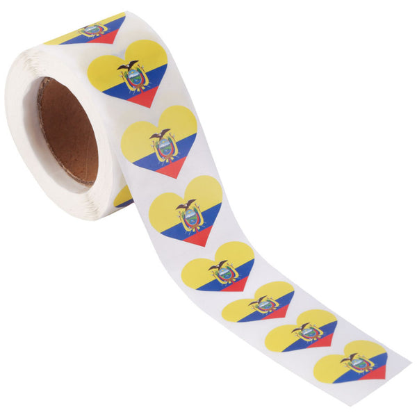 Ecuador Heart Stickers * 500 Per Roll (1" x 1") 25mm x 25mm