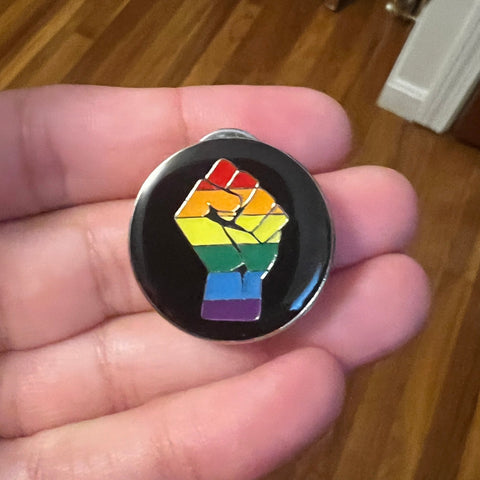 Rainbow Resist Fist Lapel Pin 1" x 1"