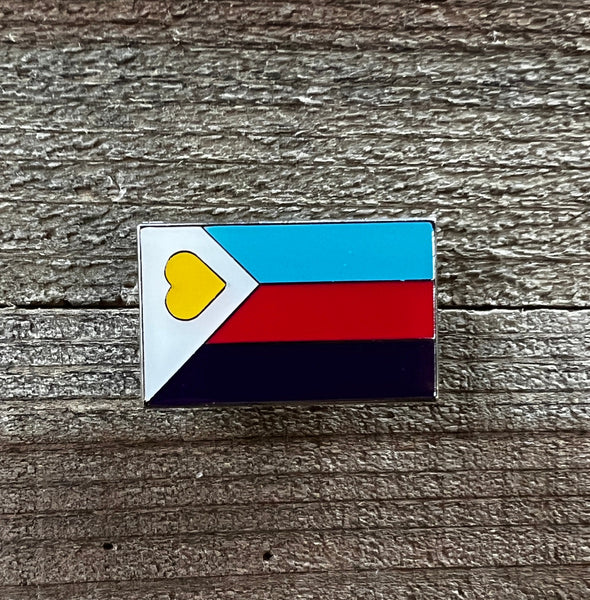 Polyamorous Flag Lapel Pin - 1" x 5/8" - New Flag - Silver Plating