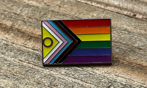 Intersex Inclusive Progress Pride Flag Lapel Pin 1" x 5/8" - Silver