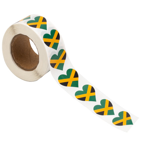 Jamaica Flag Heart Stickers * 500 Per Roll (1" x 1") Jamaican Stickers